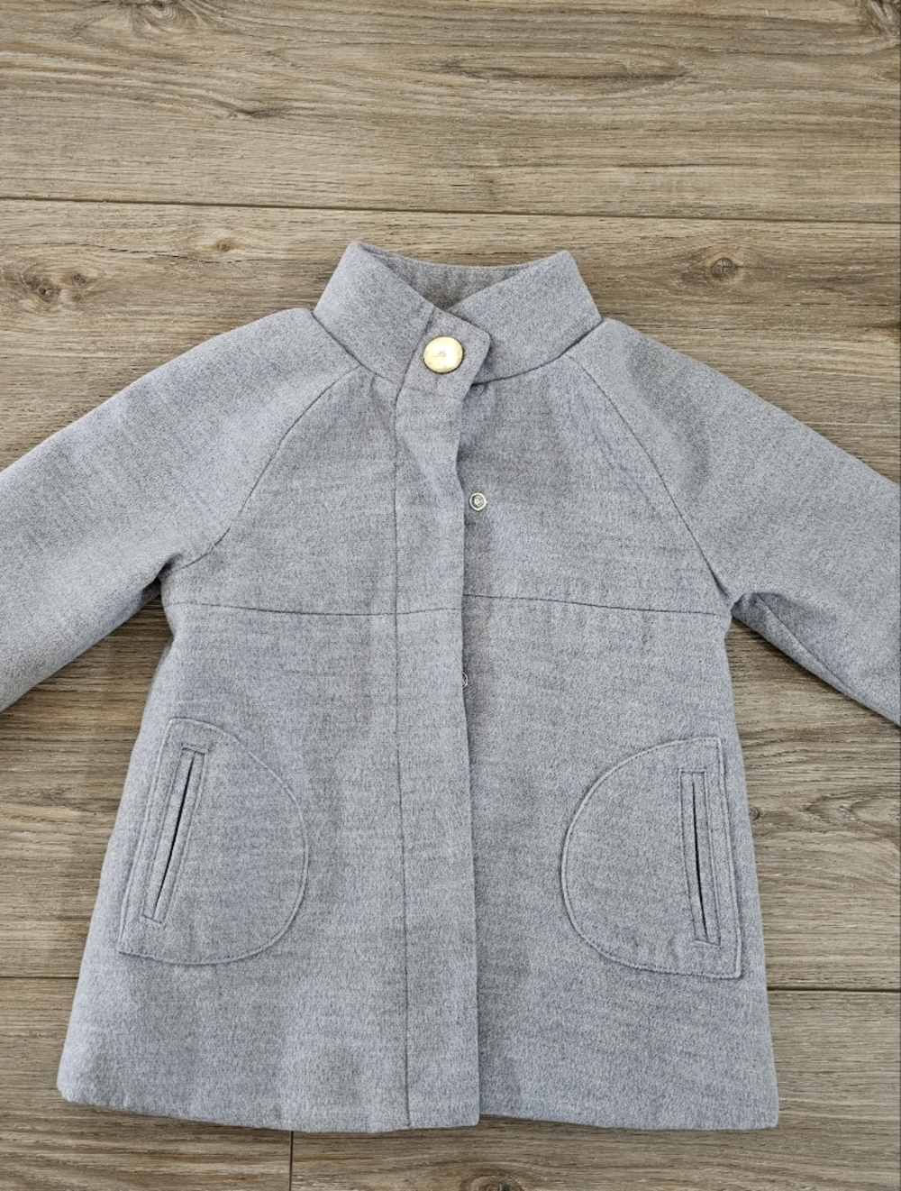 Tahari Girls' Light Gray Pea Coat with Stand Collar